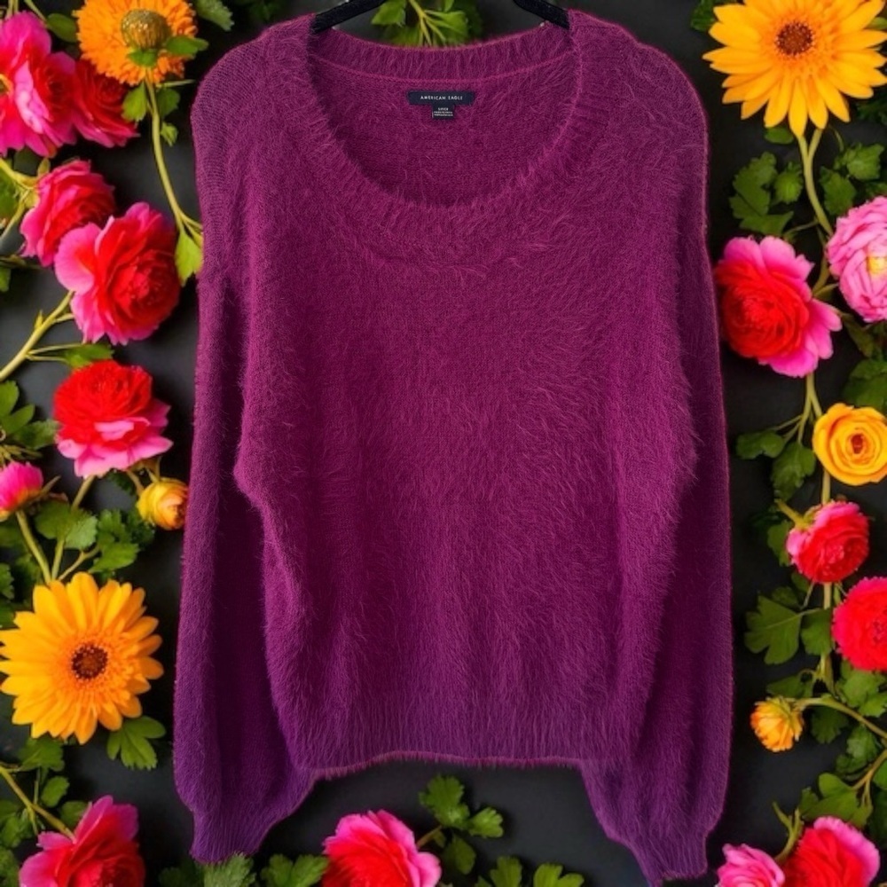 American Eagle Purple‎ Cozy Balloon Sleeve Whisker Sweater Size S